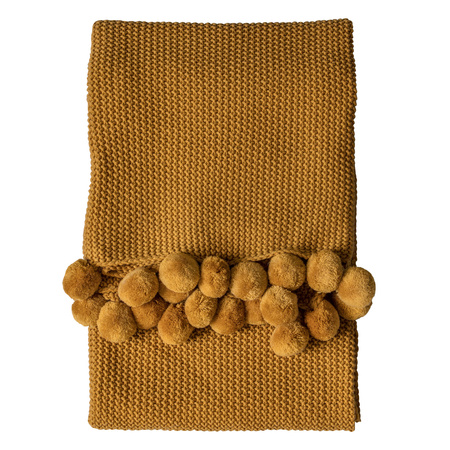 Moss Stitched Pom Pom Throw Ochre 1300x1700mm