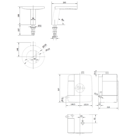 CONCEPT bateria stojąca z czujnikiem, z dozownikiem mydła i suszarką do rąk, wysokość 188mm, czarny