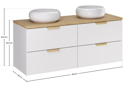 Zestaw meblowy 120cm z blatem i 2 umywalkami nablatowymi Wiki