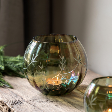 Floral Etched Iridescent Tealight Holder Large