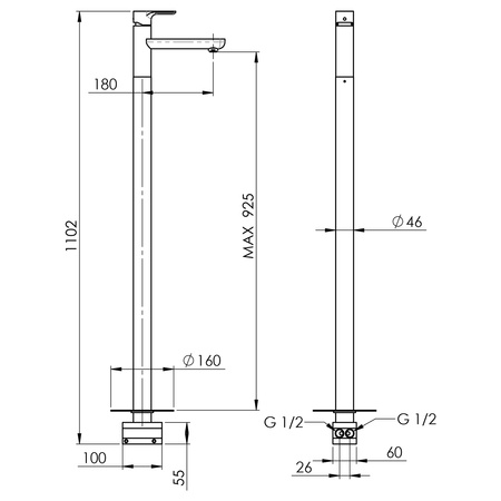 PAX bateria umywalkowa do podłogi, czarny mat