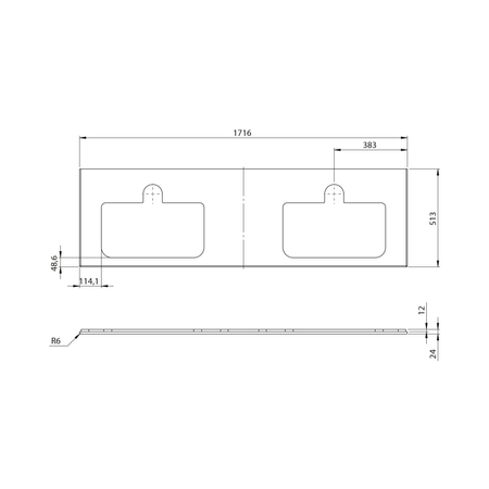 BRAHEA Rockstone blat z 2 otworami 171,6x51,5cm, biały mat