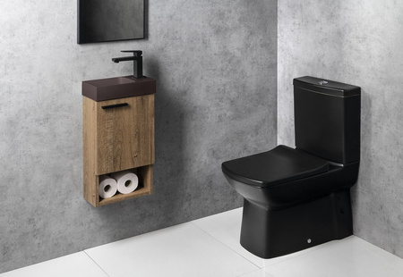 PICCOLINO umywalka betonowa, 30,8x17cm, bateria z prawej strony, ciemnobrązowy mat