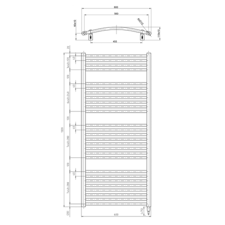 ORBIT-E grzejnik elektryczny, obły, 600x1320 mm, 600 W, biały