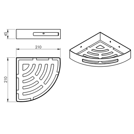 SMART półka narożna do kabiny prysznicowej, 210x45x210mm, czarny mat