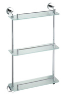 X-ROUND E półka szklana potrójna z relingiem 380x675x130mm, chrom