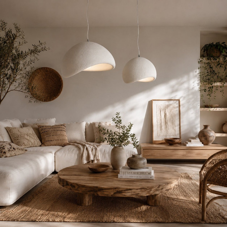 Lampa wisząca STONE 40 cm - biała boho, japadni, wabi-sabi