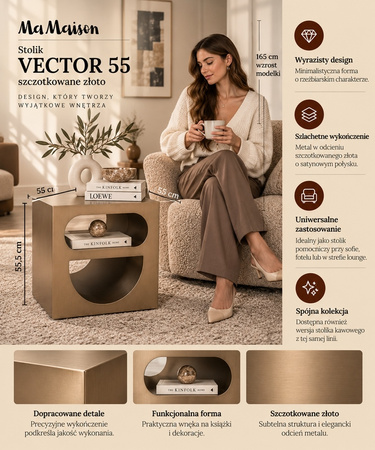 MaMaison stolik VECTOR 55 szczotkowane złoto