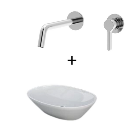 Zestaw VARIANT Umywalka nablat. owalna 50x36 cm BIAŁY POŁYSK + Bateria podtynkowa ICONIC Chrom