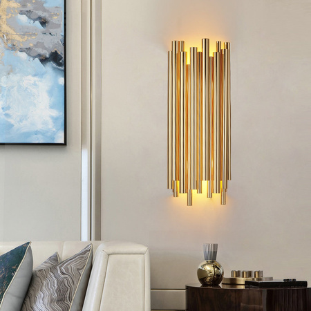 Lampa ścienna TUBO GOLD 50 cm- nowoczesny metalowy kinkiet do salonu