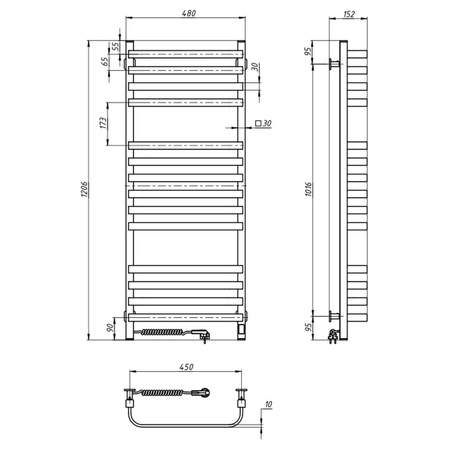 Elektryczny Grzejnik Łazienkowy Navin Stugna 480х1200 Sensor lewa, czarna mora