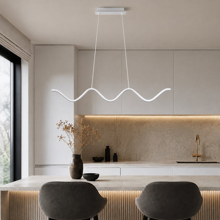 Lampa wisząca ZIGZAG 90 cm - LED, biała, falista listwa