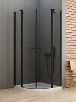 NZ4 Kabina prysznicowa NEW SOLEO BLACK 2D półokrągła asymetryczna 80x90x195 szkło czyste 6mm Active Shield 2.0 2.0