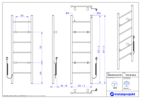 Instal Projekt Primavera Electro Grzejnik elektryczny  50x160 cm czarny mat/black mat PRVE-50/160C31