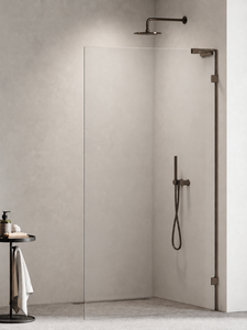 Kabina prysznicowa OXIA GUNMETAL BRUSHED walk-in 50x200 szkło czyste 8mm Active Shield 2.0 - WSPORNIK KĄTOWY