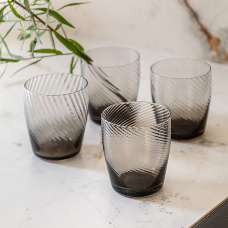 Swirl Tumbler Glass Smoked Grey (4pk) 85x85x97mm
