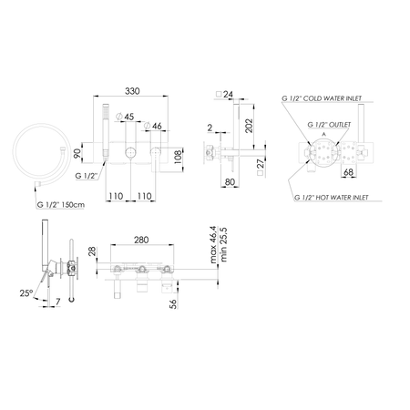 PAX podtynkowa bateria prysznicowa/wannowa, 2 funkcje, chrom