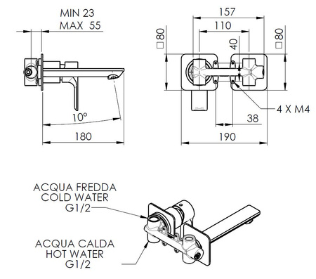 PAX bateria umywalkowa podtynkowa, czarny mat