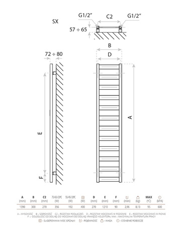 Grzejnik łazienkowy Hermes Black 1390