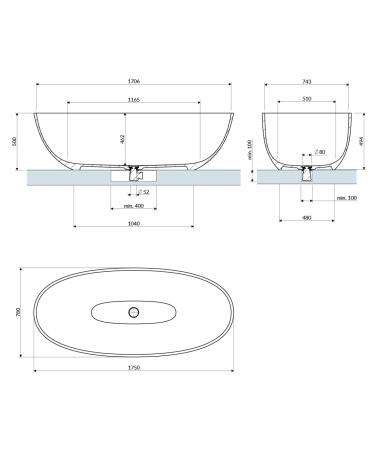 SHELL M+ wanna wolnostojąca, 175 x 78 cm, dune beige mat