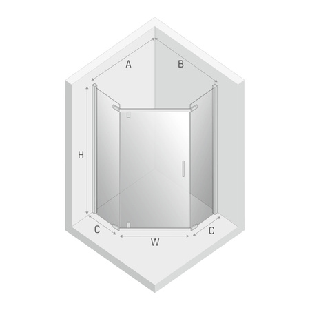 KABINA NEW KOMFORT BLACK PIĘCIOKĄTNA U 90x90x195 GRAFIT 8mm ACTIVE SHIELD