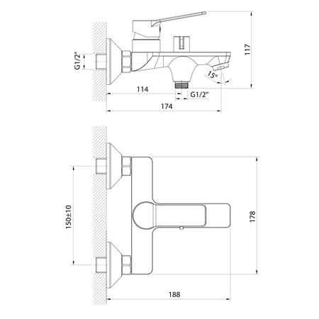 SINTRA bateria wannowa ścienna, chrom
