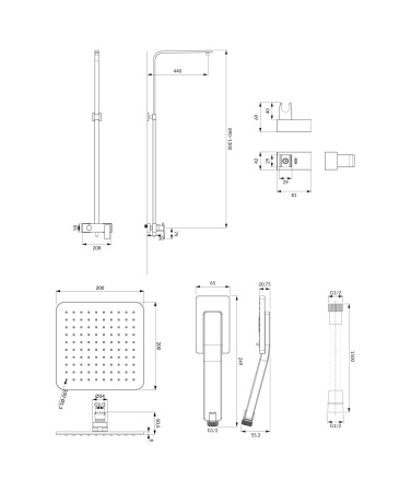 PARMA system prysznicowy natynkowy, czarny mat