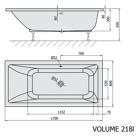 MIMOA wanna prostokątna 170x80x39cm, czarny mat