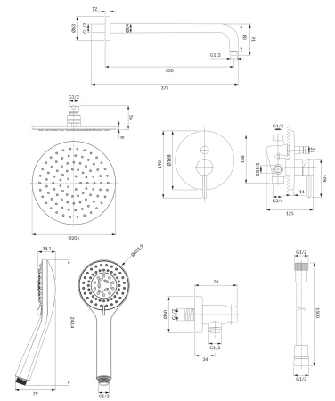 Y system prysznicowy podtynkowy, chrom połysk