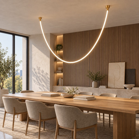 Lampa wisząca SNAKE LED 300 cm - elastyczny przewód LED, 3000K, złote uchwyty