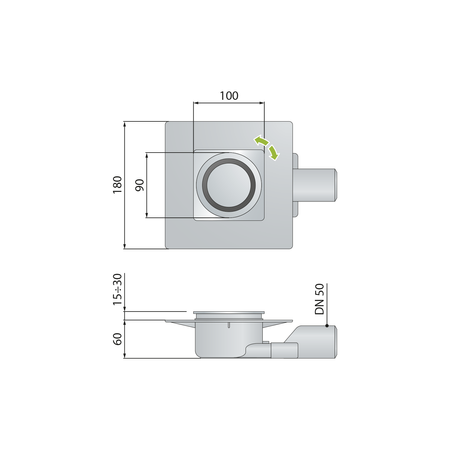 TIRANA Kratka odpływowa 100x100mm, DN50, chrom