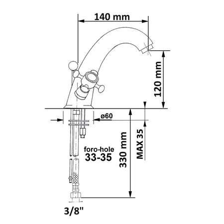 ANTEA bateria umywalkowa wysoka z odpływem, chrom/złoto