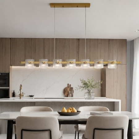 Lampa wisząca BACCIO 120 cm - LED, złota  listwa ze szklanymi kloszami