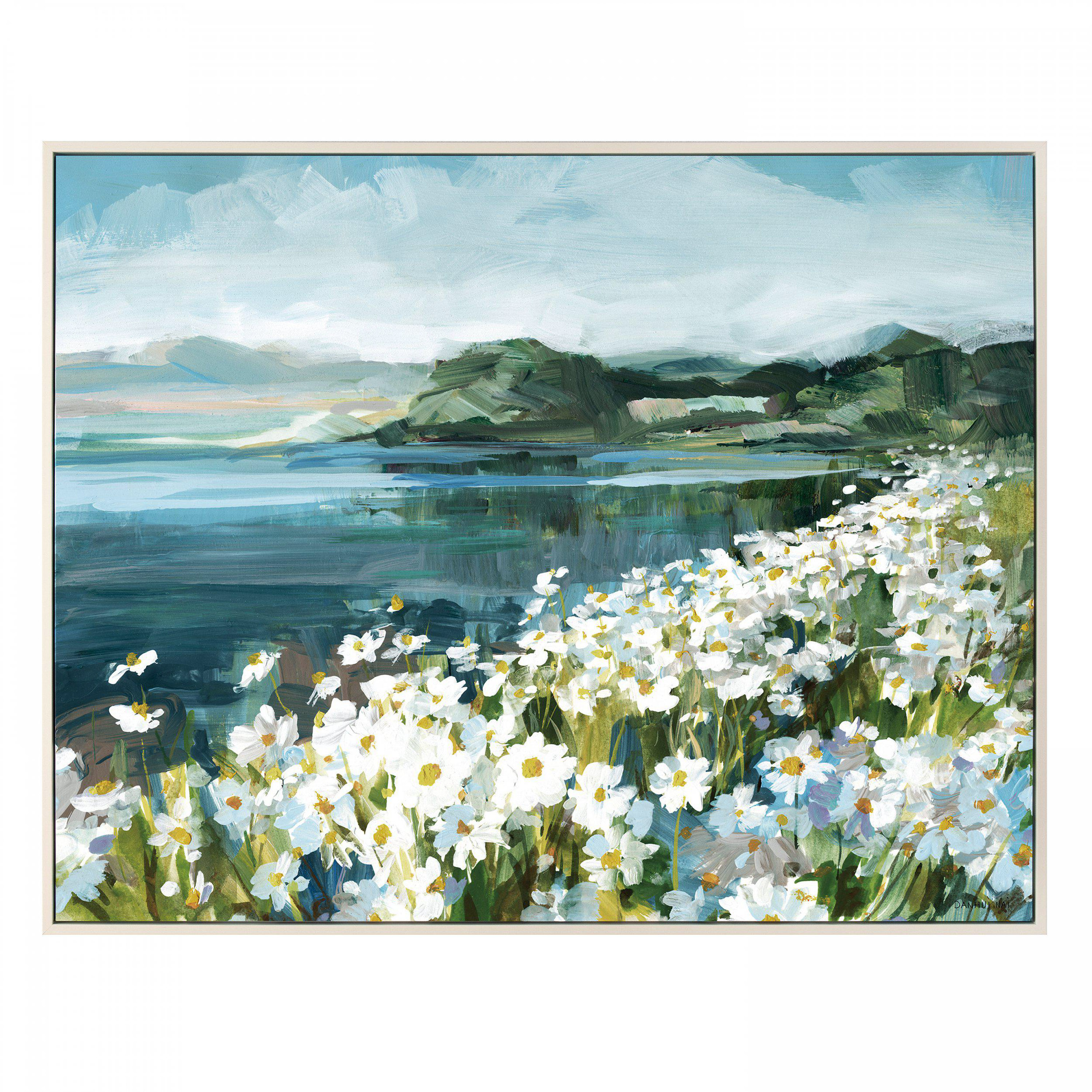 Obraz w ramie „Wild Daisy Bay” – niebieski / zielony, 92 × 3 × 72 cm