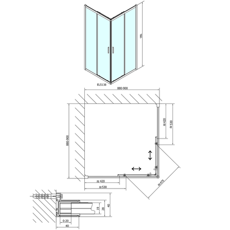 EASY kabina prysznicowa 900x900mm, szkło BRICK