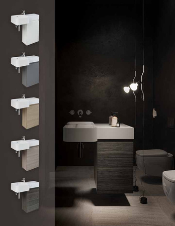 Petit Umywalka podwieszana kwadrat z blatem z prawej 77x36 cm z otworem na baterię