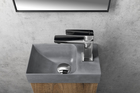 PICCOLINO umywalka betonowa, 30,8x17cm, bateria z prawej strony, szary mat