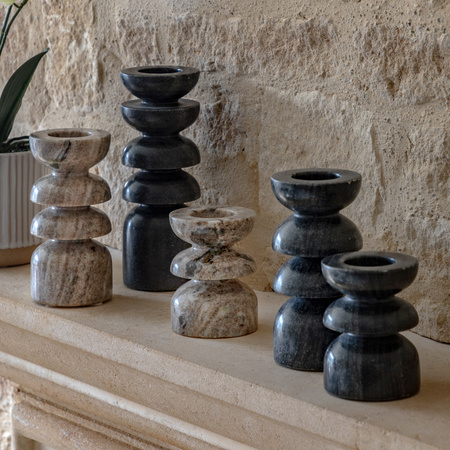 Azuaga Marble Candlestick Grey S/2 100/150mm