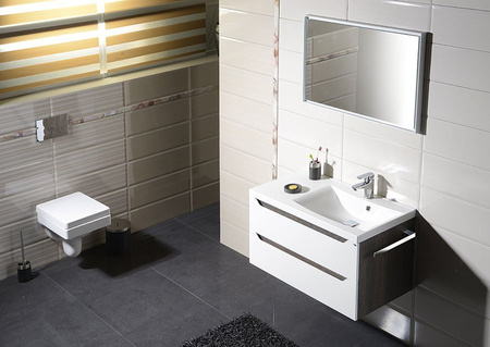 WAVE szafka umywalkowa 90x45x48cm, prawa, biała/dąb srebrny