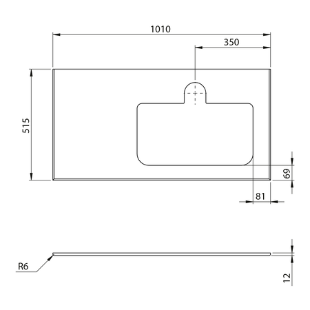 BRAHEA Rockstone blat z otworem 101x51,5cm (30+70cm), prawa, biały mat