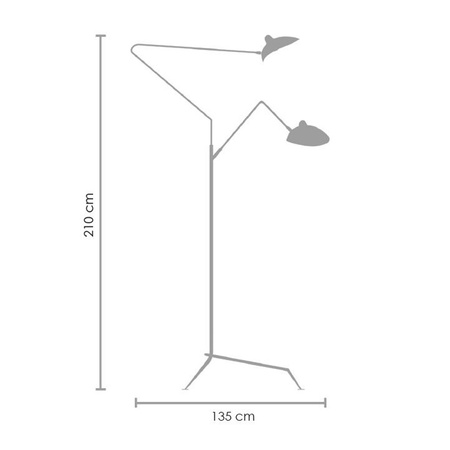 CRANE-3F - lampa podłogowa metalowa 3-ramienna, czarna, 210 cm