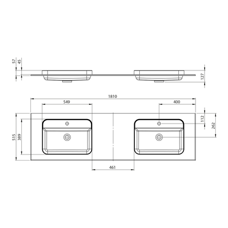 BRAHEA umywalka podwójna 181x51,5cm (80+20+80cm), Rockstone, biały mat