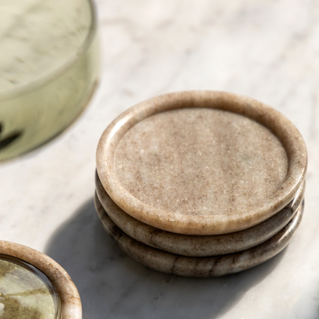 Novi Round Coasters S/4 Beige Marble 100x100x15mm