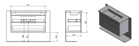 ELLA szafka umywalkowa 95,7x50x42,8cm, 2 szuflady, biała
