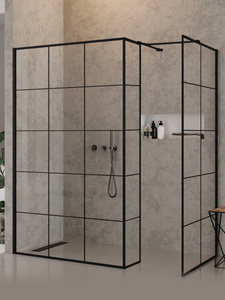 Kabina NEW MODUS BLACK ścianka U 100x200 szkło czyste 8mm Active Shield 2.0 - wzór kratka