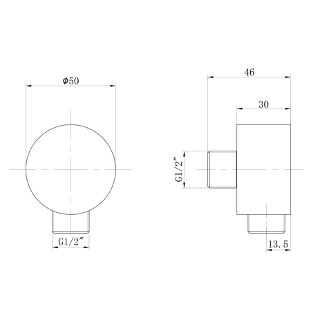 Przyłącze kątowe, średnica 50mm, czarny mat