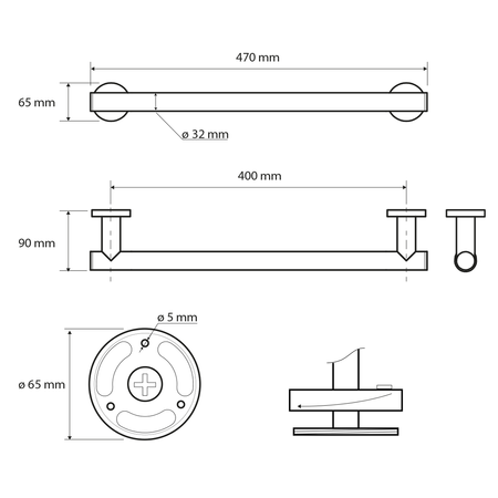 X-ROUND BLACK poręcz 400mm, czarny mat