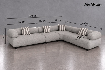 MaMaison sofa narożna ogrodowa ALEXANDER  4 szara (poduszki i pokrowiec w zestawie)