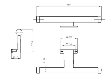 KRONAS oświetlenie LED, 6W, 230V, 400x40x100mm, IP44, plastik, chrome