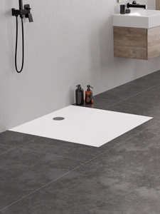 Brodzik NEX konglomeratowy kwadratowy 100x100x3,5 biały, gł.2cm, fi 90